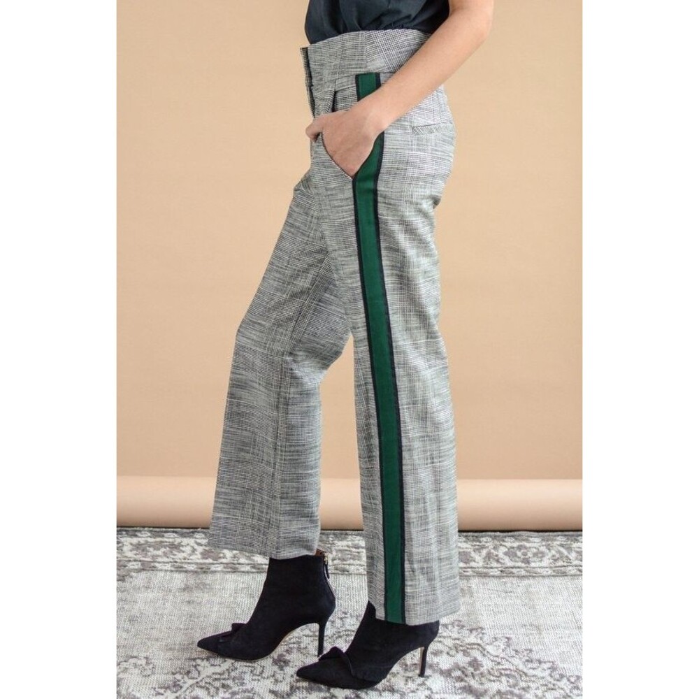 VERONICA BEARD Womens Cormac Trouser Tuxedo Stripe Melange Plaid Pants Gray 10